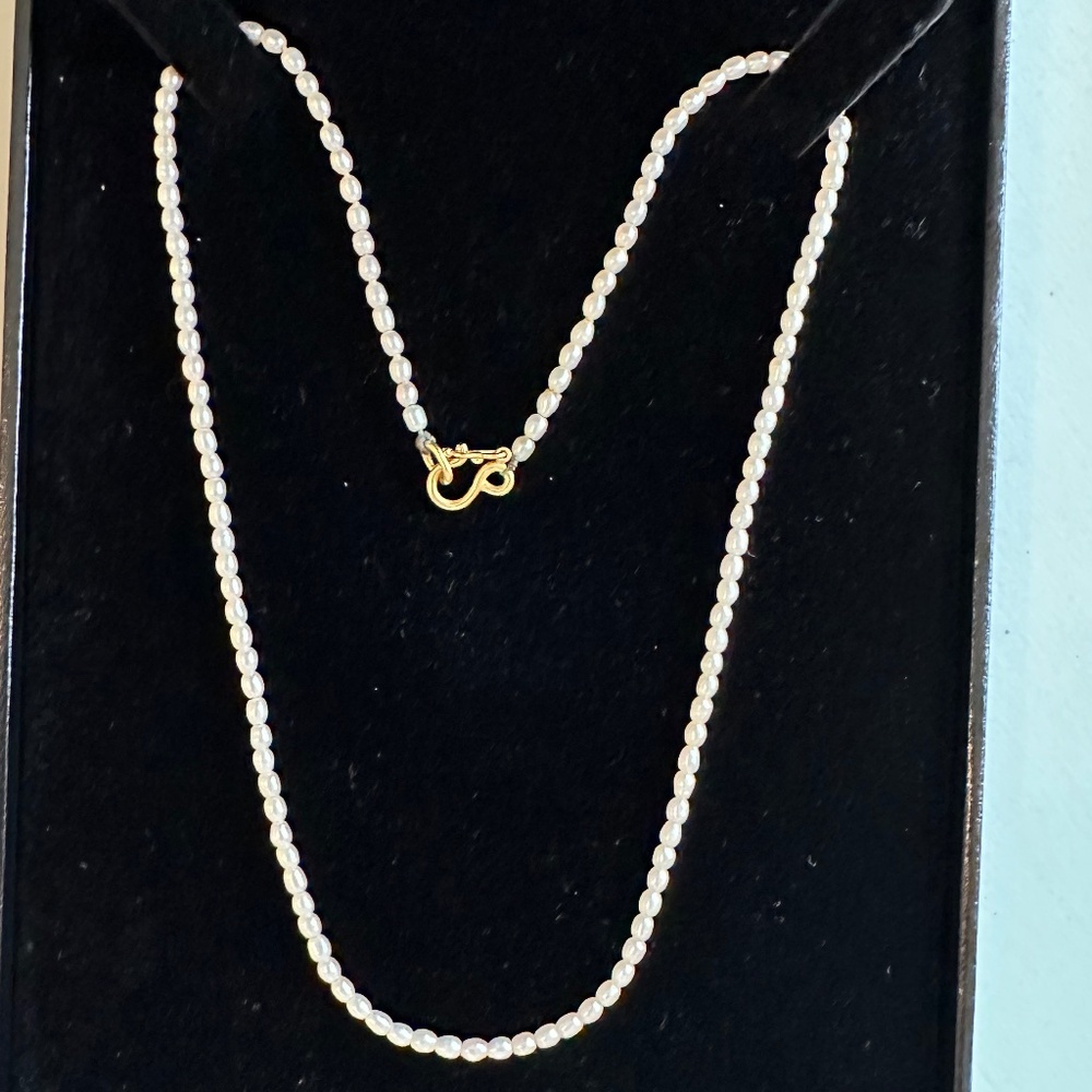Designer REINSTEIN ROSS ~ 20K - 22K Yellow Gold Tiny White Pearl Bead Necklace